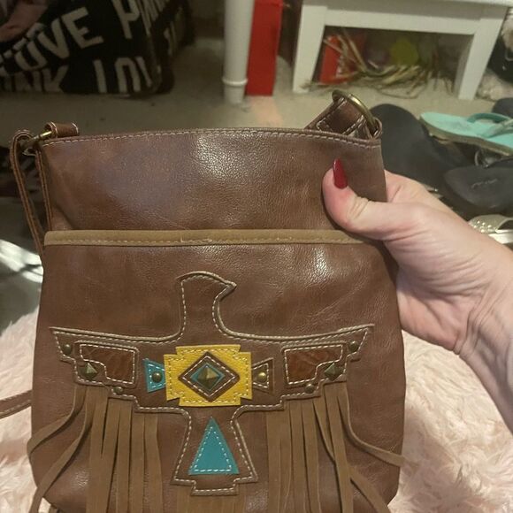 2/$15 Vintage Leather like fringe crossbody - Picture 1 of 8